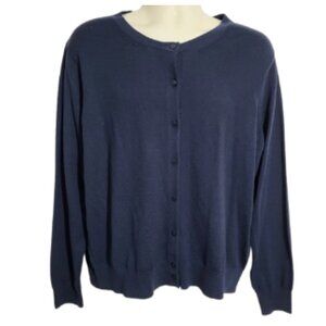 BROOKS BROTHERS Blue Extra Fine Merino Wool Button Cardigan Sweater - Women's XL